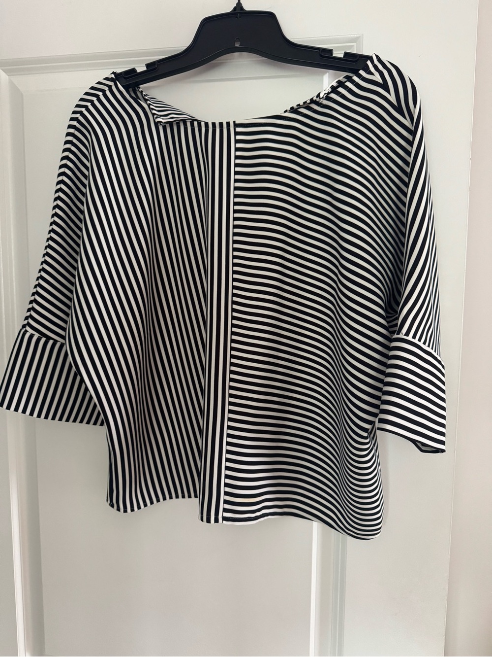 Express Black and White Striped Boatneck Blouse